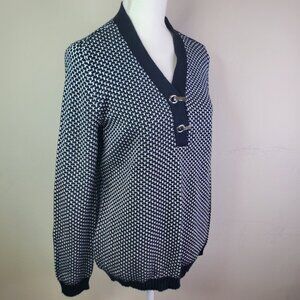 Karen Scott Womens Black White Contrast Textured Cotton Sweater S